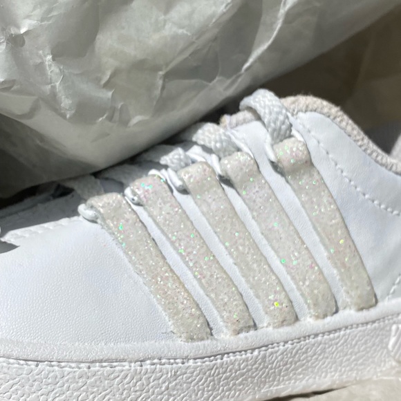 Custom Toddler K-Swiss All White Sneaker with Sparkly Stripes!!! 6 1/2 - Picture 2 of 5